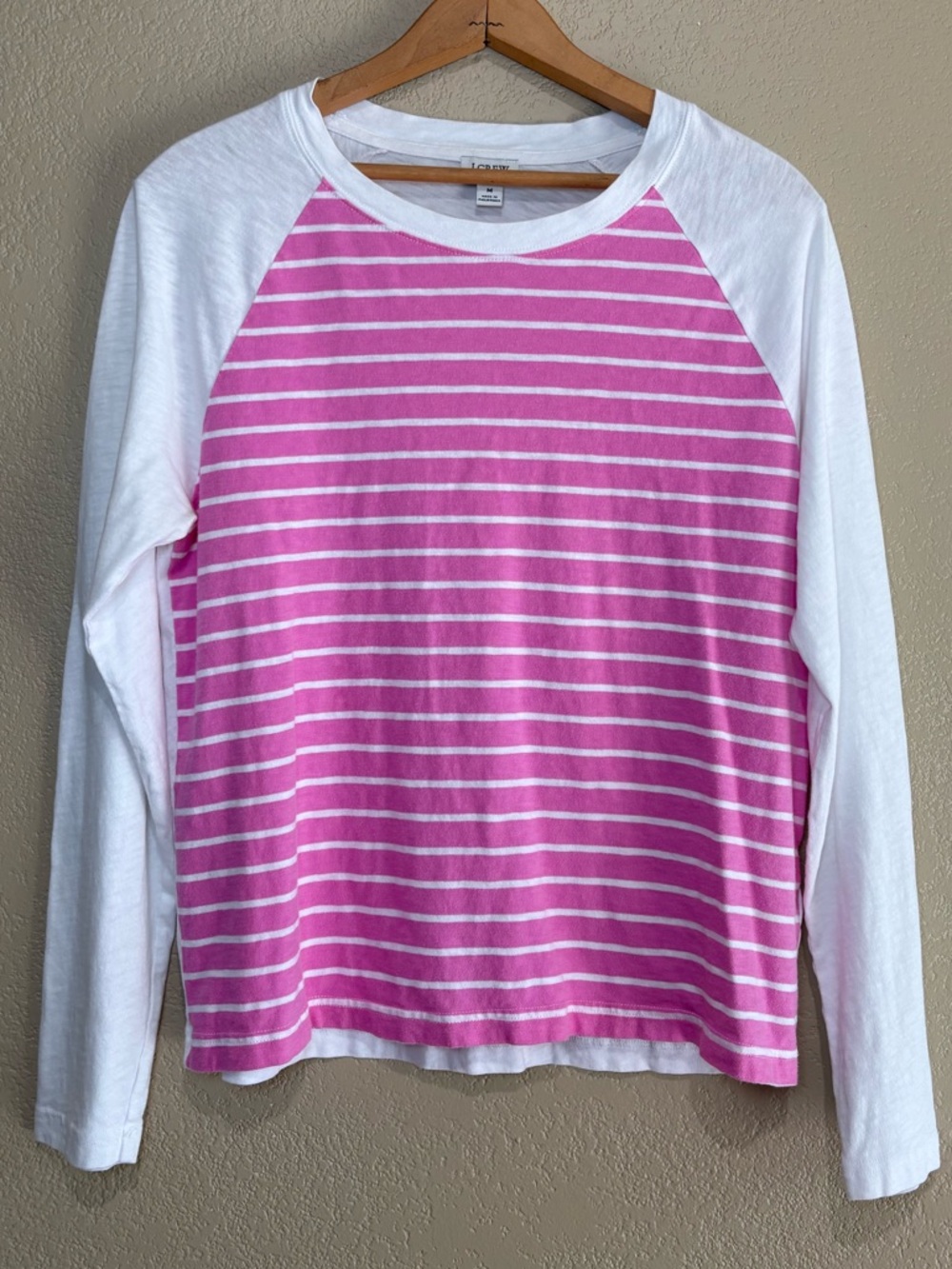 J. Crew Pink and White Striped Long Sleeve Tee Shirt